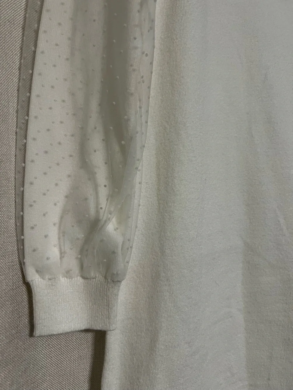 Turtleneck Long-Sleeve Cream Dress with Sheer Dot Sleeves - Picture 3 of 3